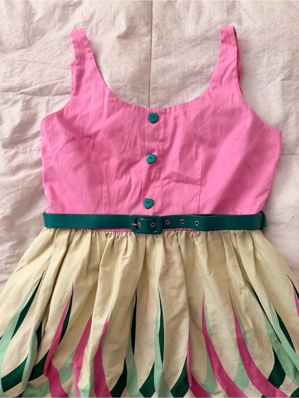 Voodoo Vixen Retro Style Pink, Cream, and Green Dress